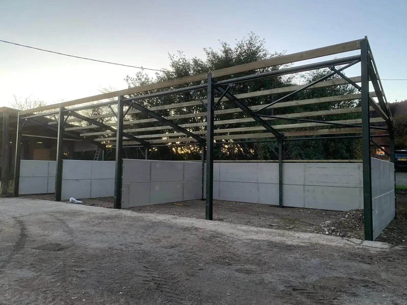 Steel frame and concrete panel walls, wider angle